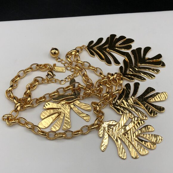 Kate Spade Necklace New Leaf Collection Hammered Gold Tone Statement Chain EUC - Picture 8 of 10
